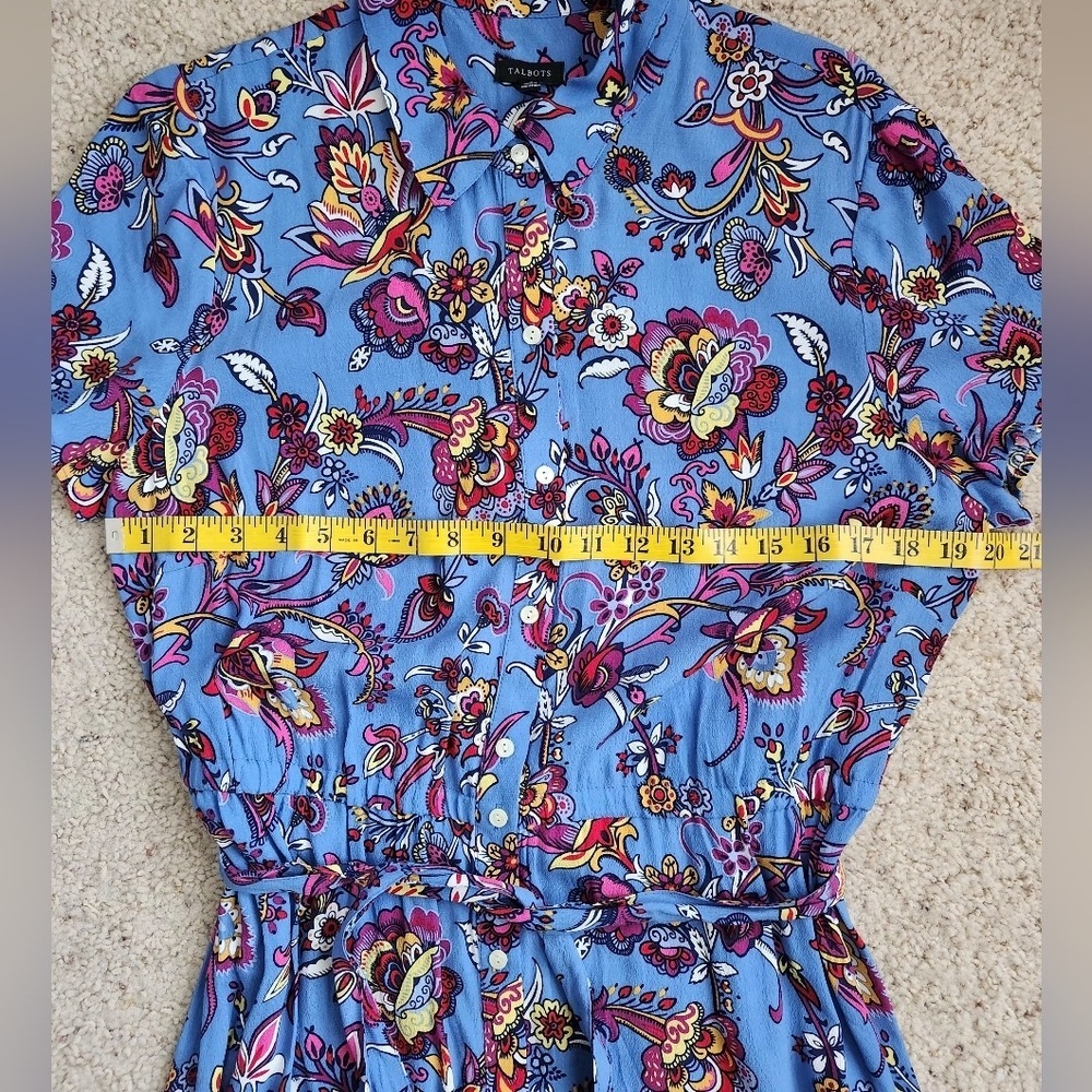Talbots Floral Midi Shirt Dress 12 Button Front Tie Waist Fit Flare Cottagecore - Picture 10 of 12